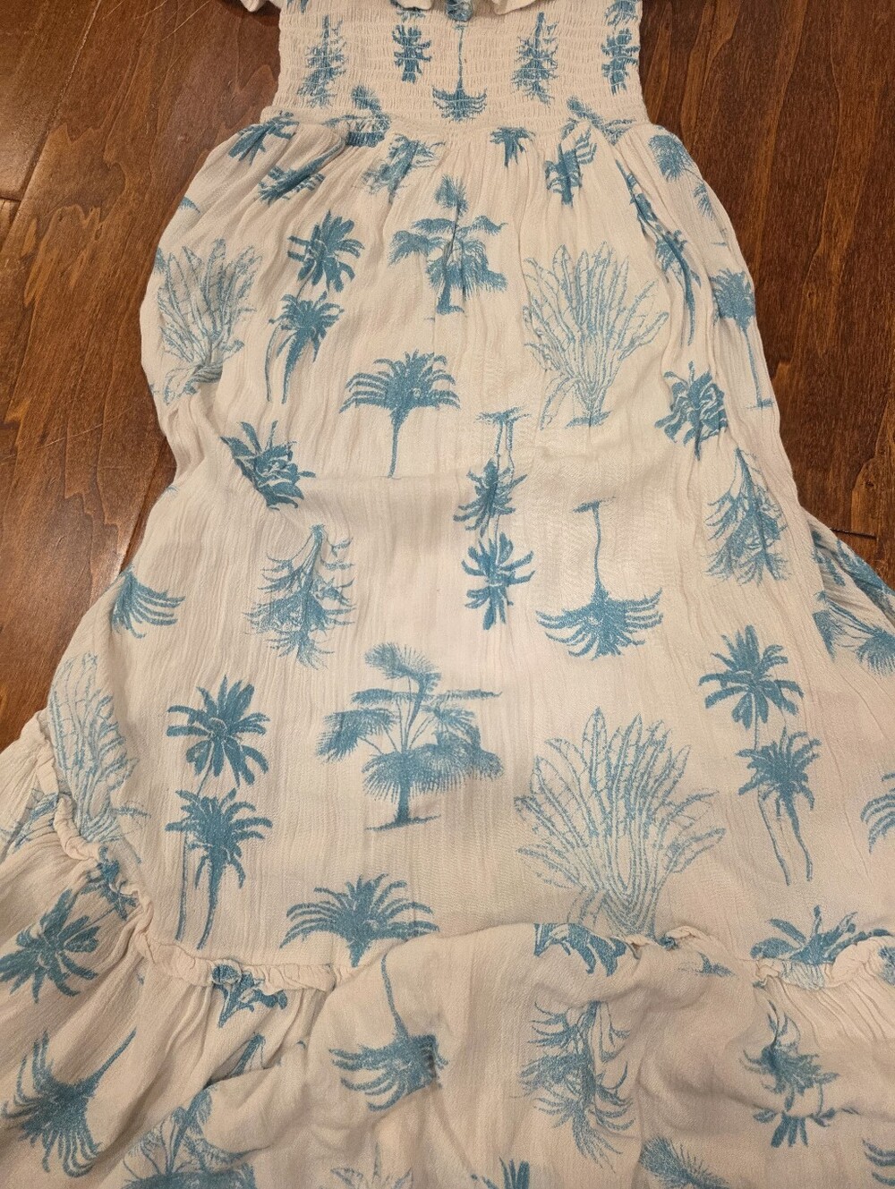 Jessica Simpson Cream Maxi Dress with Teal Print Large 10 EUC - Picture 2 of 5